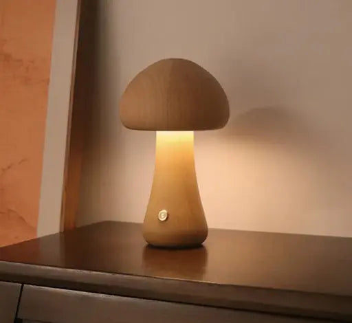 Lámpara LED Hongo de Madera – Wooden Cute Mushroom LED Night Light