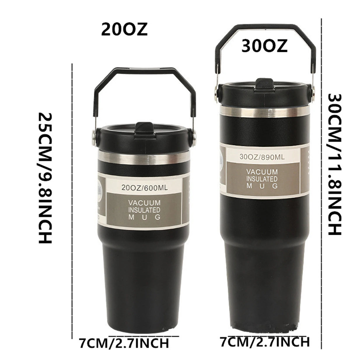 1pc Vacuum Tumbler with Lid Stainless Steel Portable Water Bottle with Dazzling Handle Insulated Tumbler Tote Handle 20/30OZ Vaso Térmico de Acero Inoxidable con Asa Brillante 20/30oz – Vacuum Insulated Tumbler with Lid