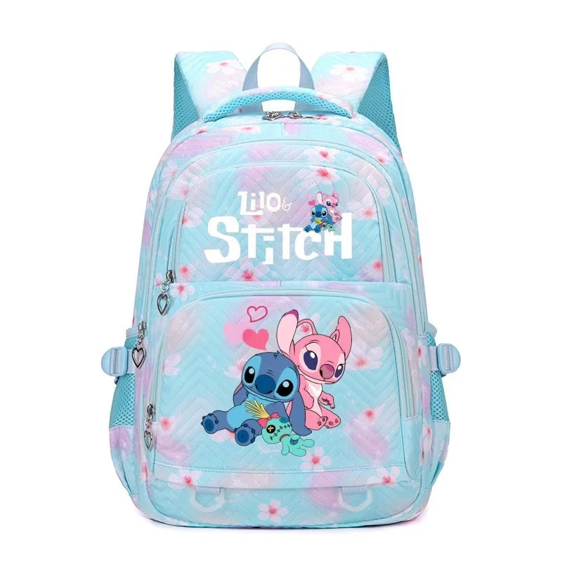 Mochila Stitch & Lilo - Gran capacidad, negra con diseño de gradiente rosa y púrpura, correas ajustables, poliéster duradero, ideal para la escuela, viajes y uso diario, mochila para la escuela.