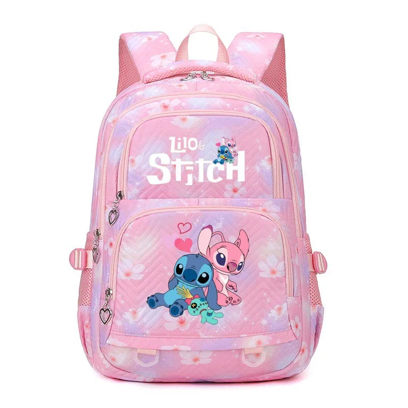 Mochila Stitch & Lilo - Gran capacidad, negra con diseño de gradiente rosa y púrpura, correas ajustables, poliéster duradero, ideal para la escuela, viajes y uso diario, mochila para la escuela.