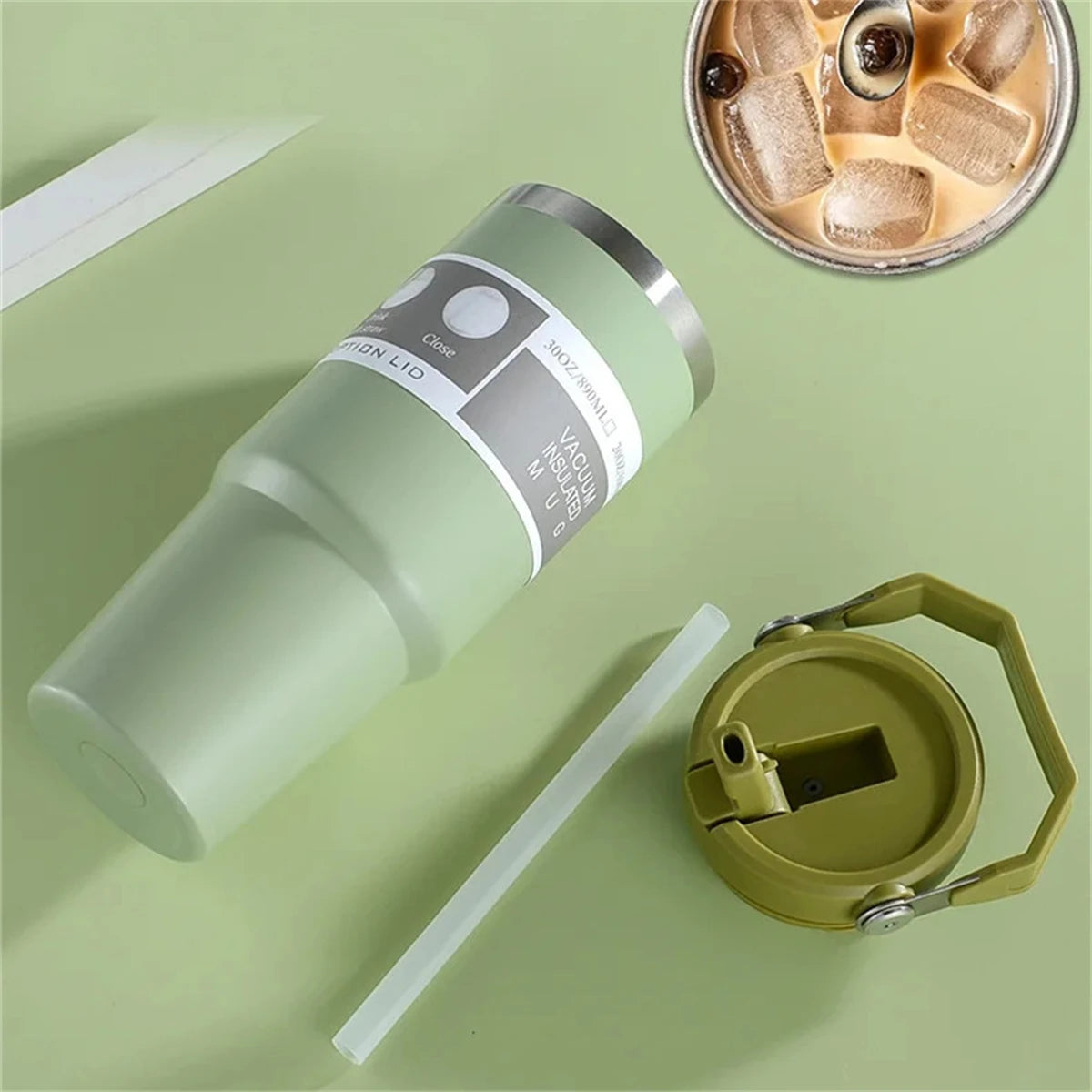 1pc Vacuum Tumbler with Lid Stainless Steel Portable Water Bottle with Dazzling Handle Insulated Tumbler Tote Handle 20/30OZ Vaso Térmico de Acero Inoxidable con Asa Brillante 20/30oz – Vacuum Insulated Tumbler with Lid