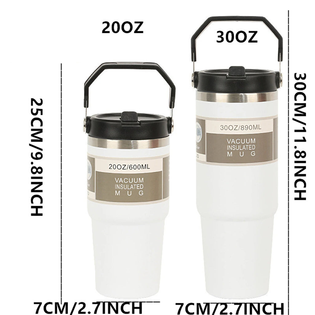 1pc Vacuum Tumbler with Lid Stainless Steel Portable Water Bottle with Dazzling Handle Insulated Tumbler Tote Handle 20/30OZ Vaso Térmico de Acero Inoxidable con Asa Brillante 20/30oz – Vacuum Insulated Tumbler with Lid