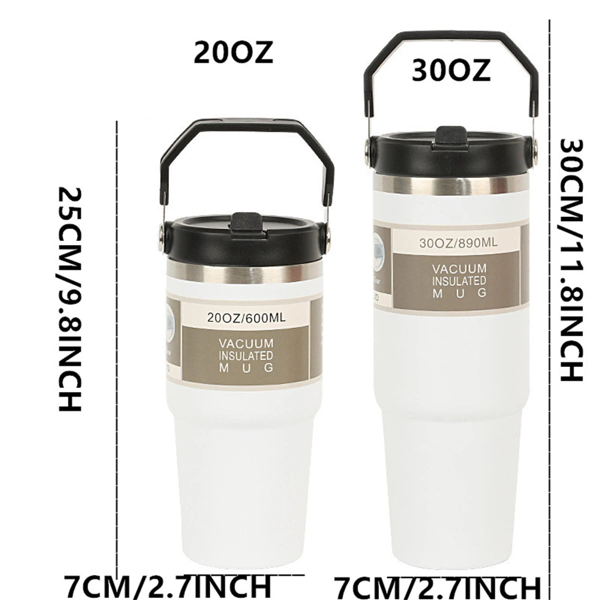 1pc Vacuum Tumbler with Lid Stainless Steel Portable Water Bottle with Dazzling Handle Insulated Tumbler Tote Handle 20/30OZ Vaso Térmico de Acero Inoxidable con Asa Brillante 20/30oz – Vacuum Insulated Tumbler with Lid