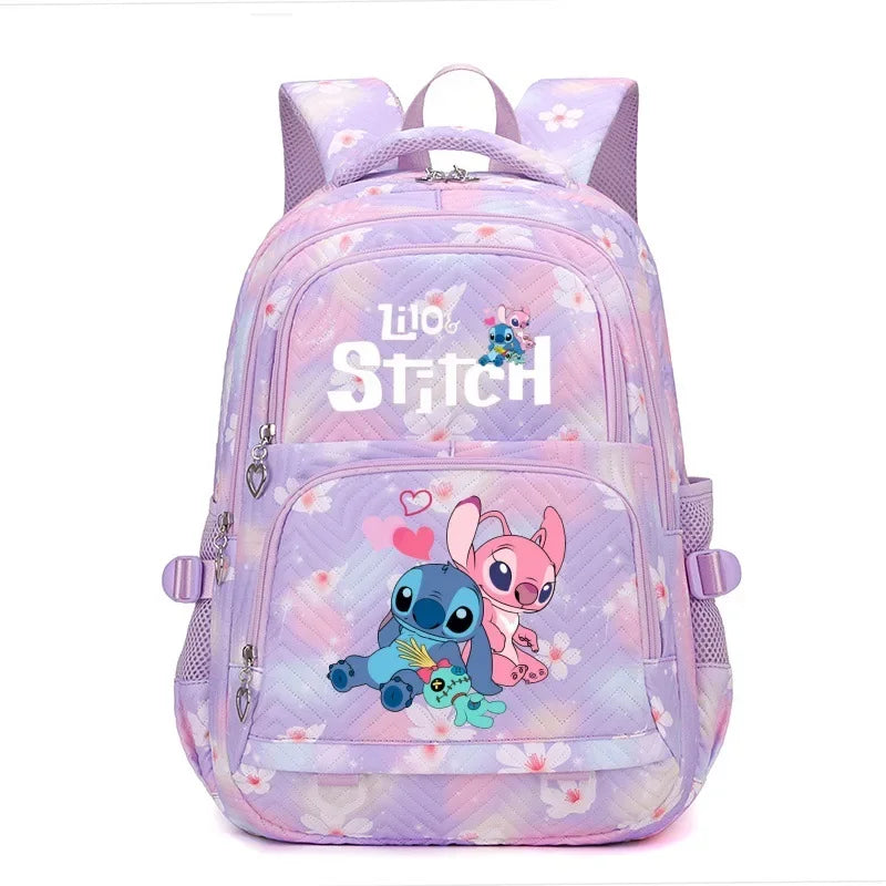 Mochila Stitch & Lilo - Gran capacidad, negra con diseño de gradiente rosa y púrpura, correas ajustables, poliéster duradero, ideal para la escuela, viajes y uso diario, mochila para la escuela.