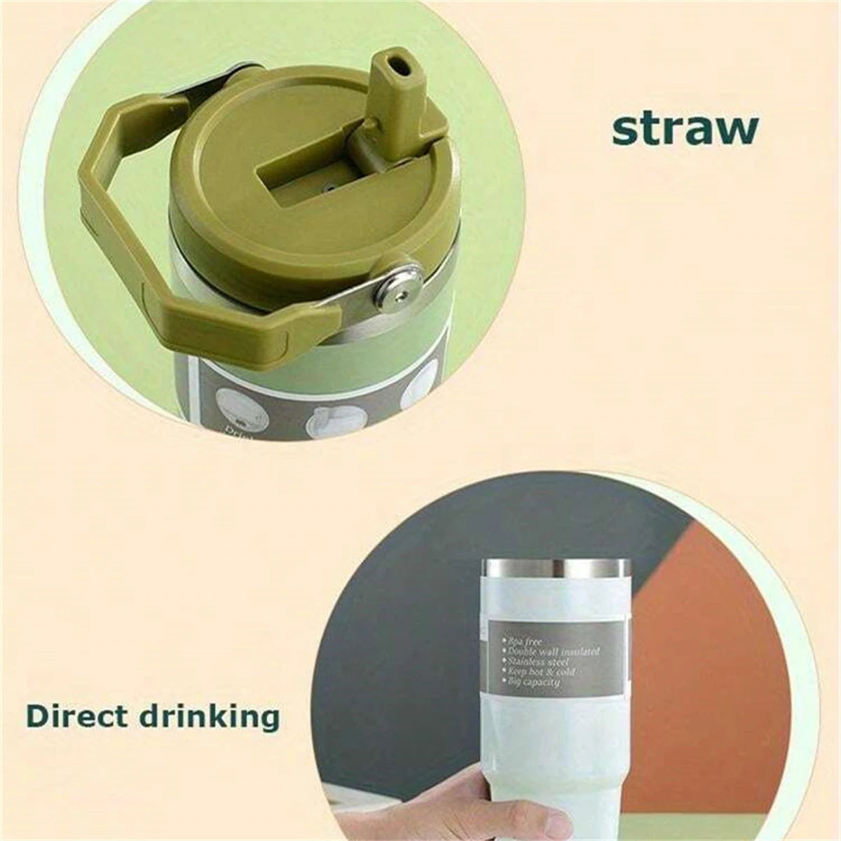 1pc Vacuum Tumbler with Lid Stainless Steel Portable Water Bottle with Dazzling Handle Insulated Tumbler Tote Handle 20/30OZ Vaso Térmico de Acero Inoxidable con Asa Brillante 20/30oz – Vacuum Insulated Tumbler with Lid