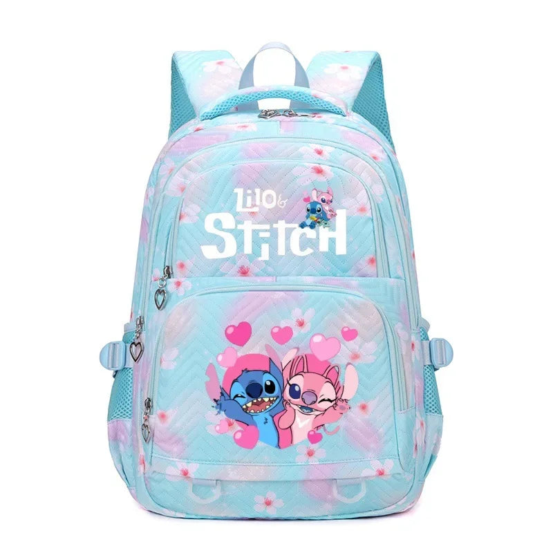 Mochila Stitch & Lilo - Gran capacidad, negra con diseño de gradiente rosa y púrpura, correas ajustables, poliéster duradero, ideal para la escuela, viajes y uso diario, mochila para la escuela.