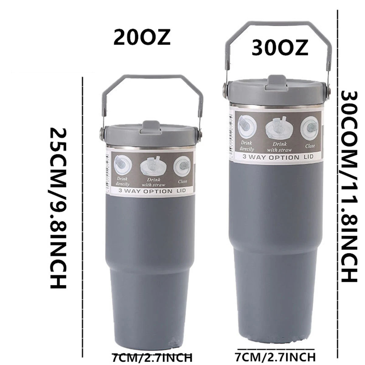 1pc Vacuum Tumbler with Lid Stainless Steel Portable Water Bottle with Dazzling Handle Insulated Tumbler Tote Handle 20/30OZ Vaso Térmico de Acero Inoxidable con Asa Brillante 20/30oz – Vacuum Insulated Tumbler with Lid