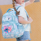 Mochila Stitch & Lilo - Gran capacidad, negra con diseño de gradiente rosa y púrpura, correas ajustables, poliéster duradero, ideal para la escuela, viajes y uso diario, mochila para la escuela.