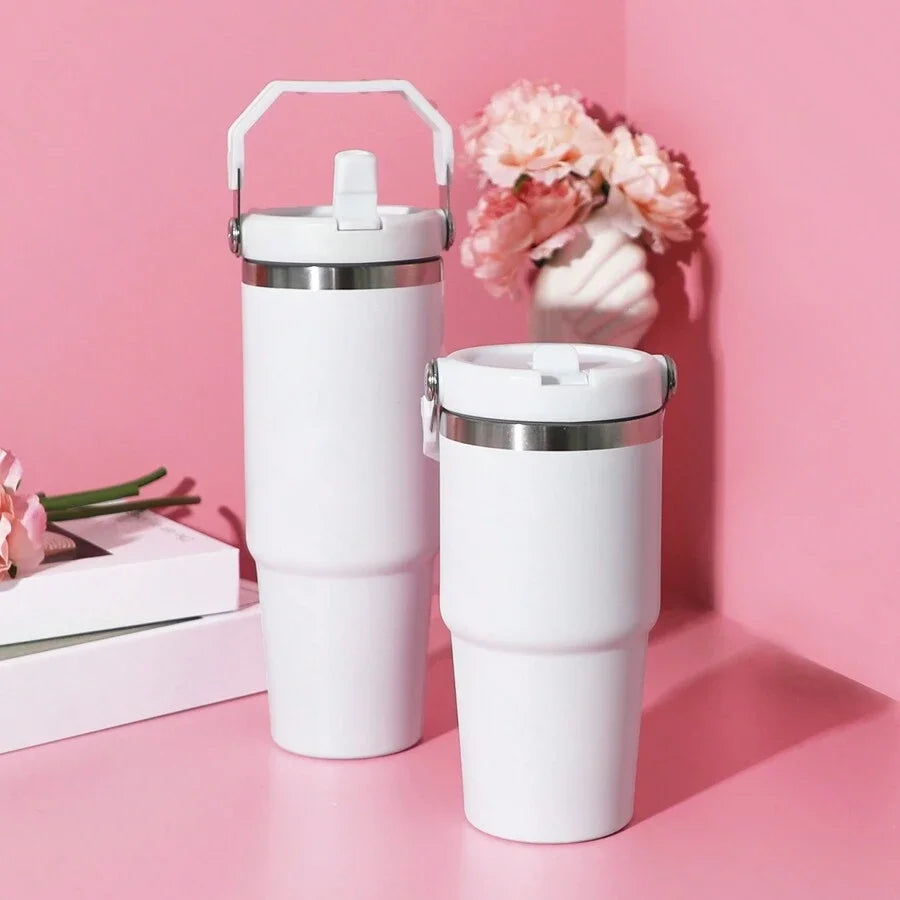 1pc Vacuum Tumbler with Lid Stainless Steel Portable Water Bottle with Dazzling Handle Insulated Tumbler Tote Handle 20/30OZ Vaso Térmico de Acero Inoxidable con Asa Brillante 20/30oz – Vacuum Insulated Tumbler with Lid