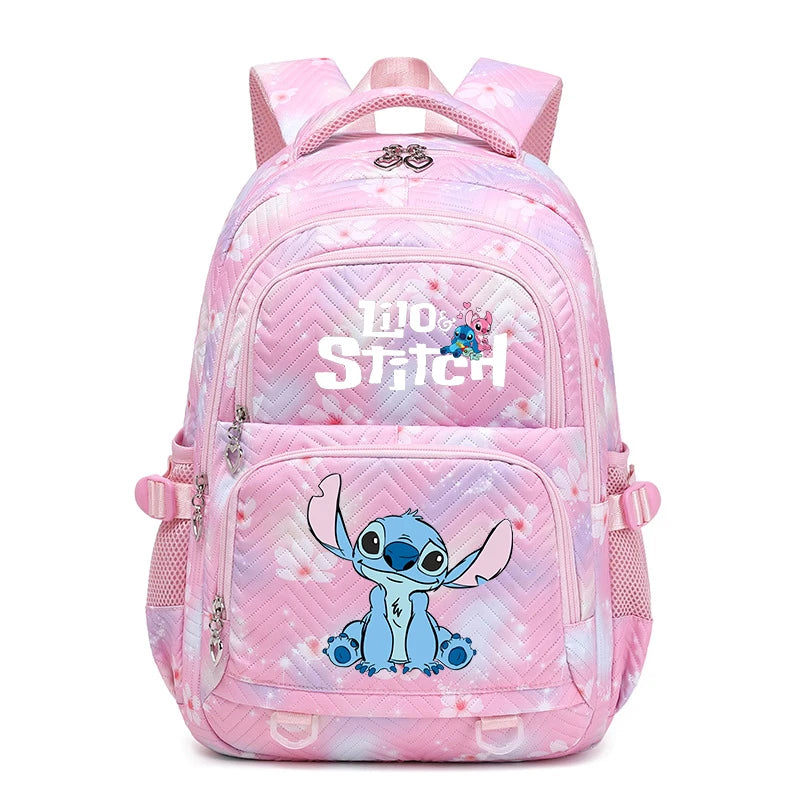 Mochila Stitch & Lilo - Gran capacidad, negra con diseño de gradiente rosa y púrpura, correas ajustables, poliéster duradero, ideal para la escuela, viajes y uso diario, mochila para la escuela.