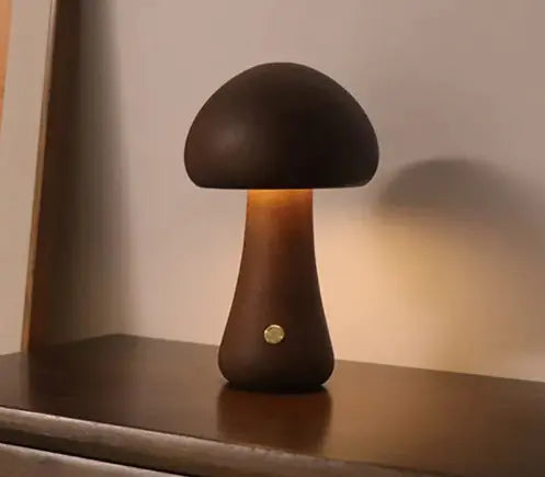 Lámpara LED Hongo de Madera – Wooden Cute Mushroom LED Night Light